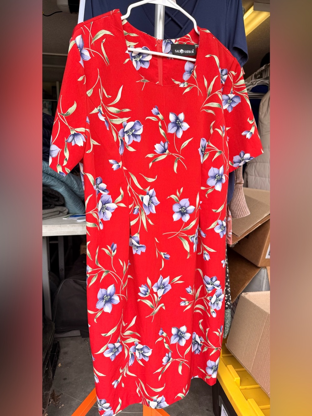 Sag Harbor Red Floral Midi Dress with Lavender Blooms